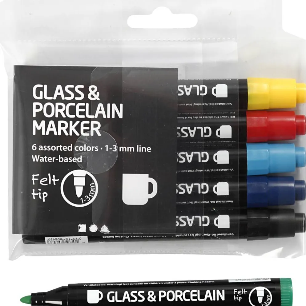 Tuschpennor för Glas och Porslin, spets 1-3 mm, semi opaque, 6 st./ 1 förp.