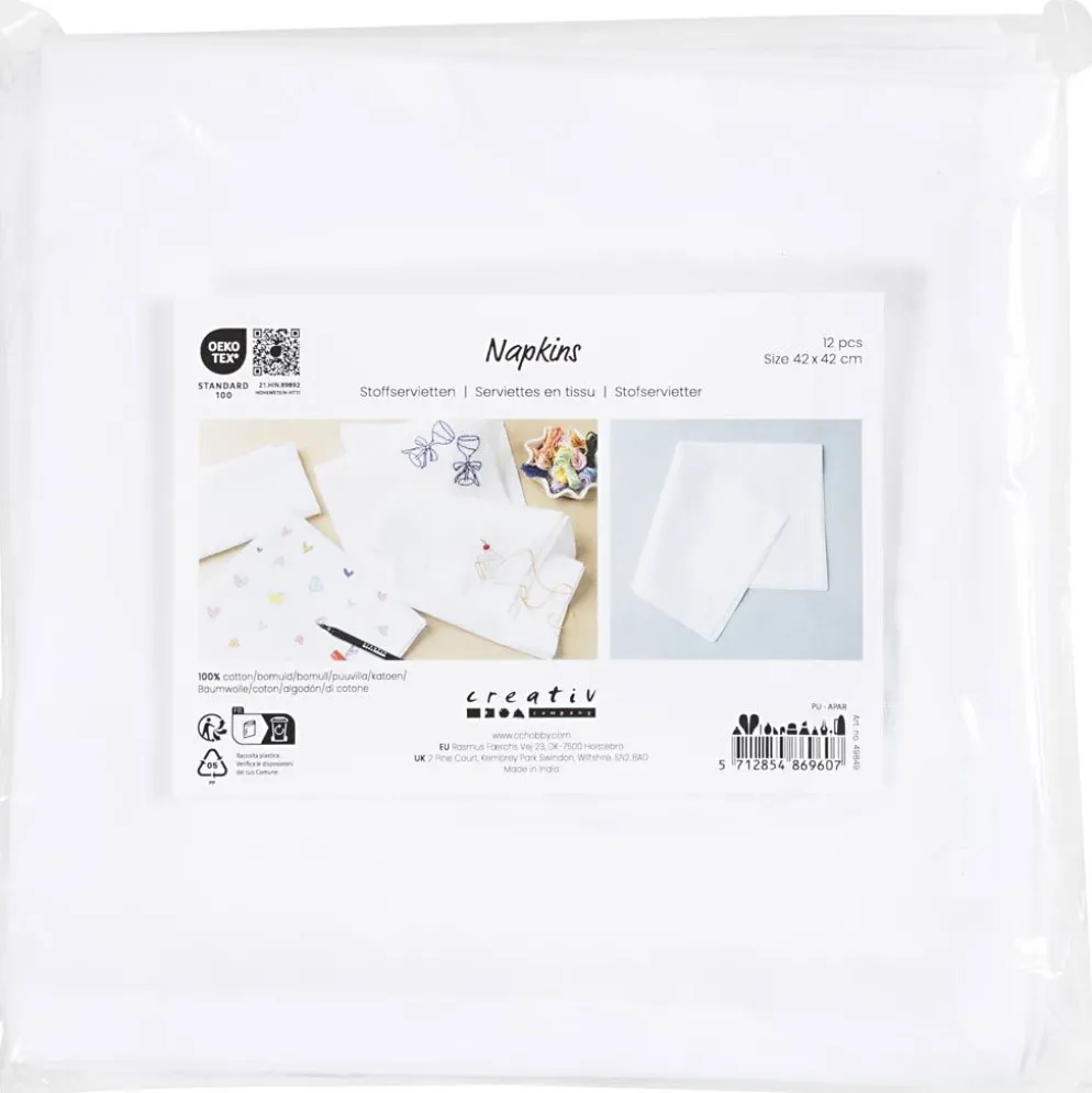 Tygservetter, stl. 42x42 cm, 145 g, vit, 12 st./ 1 förp.