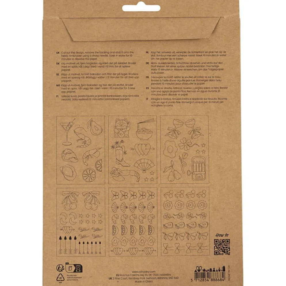 Vattenlösliga Broderiark, dekorativa motiv, A5, ark 148,5x210 mm, 6 ark/ 1 förp.