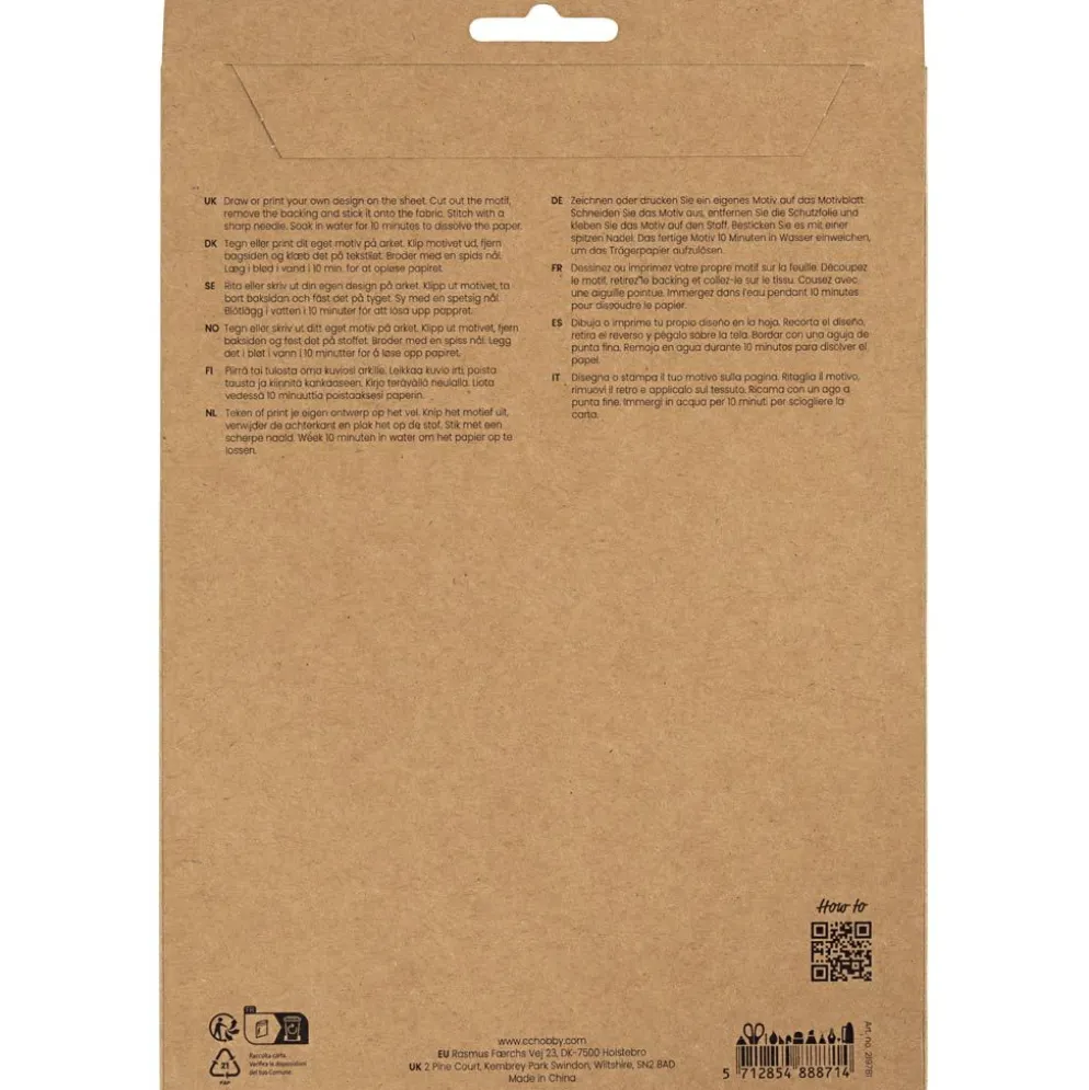Vattenlösligt broderiark, A5, ark 148,5x210 mm, vit, 8 ark/ 1 förp.