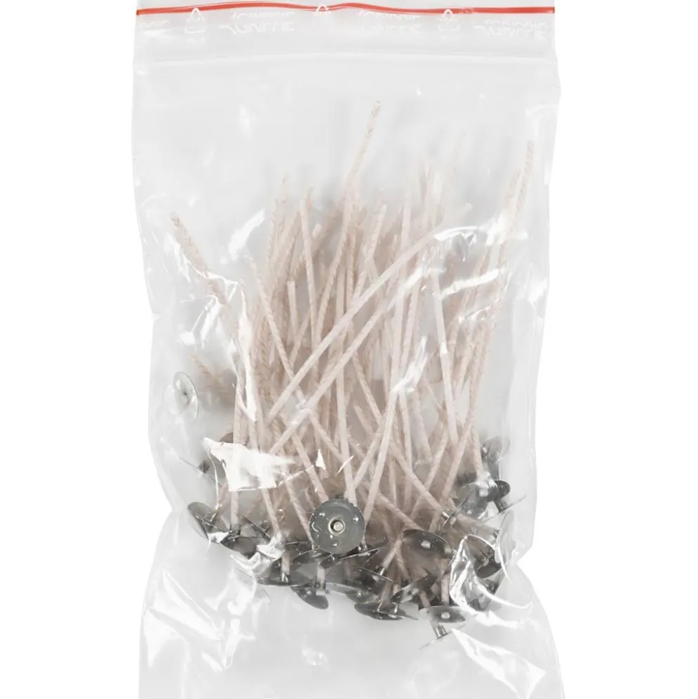 Vekar för ljus i behållare, Lämplig för behållare med en diameter på 20–65 mm, L: 10 cm, tjocklek 2 mm, 50 st./ 1 förp.