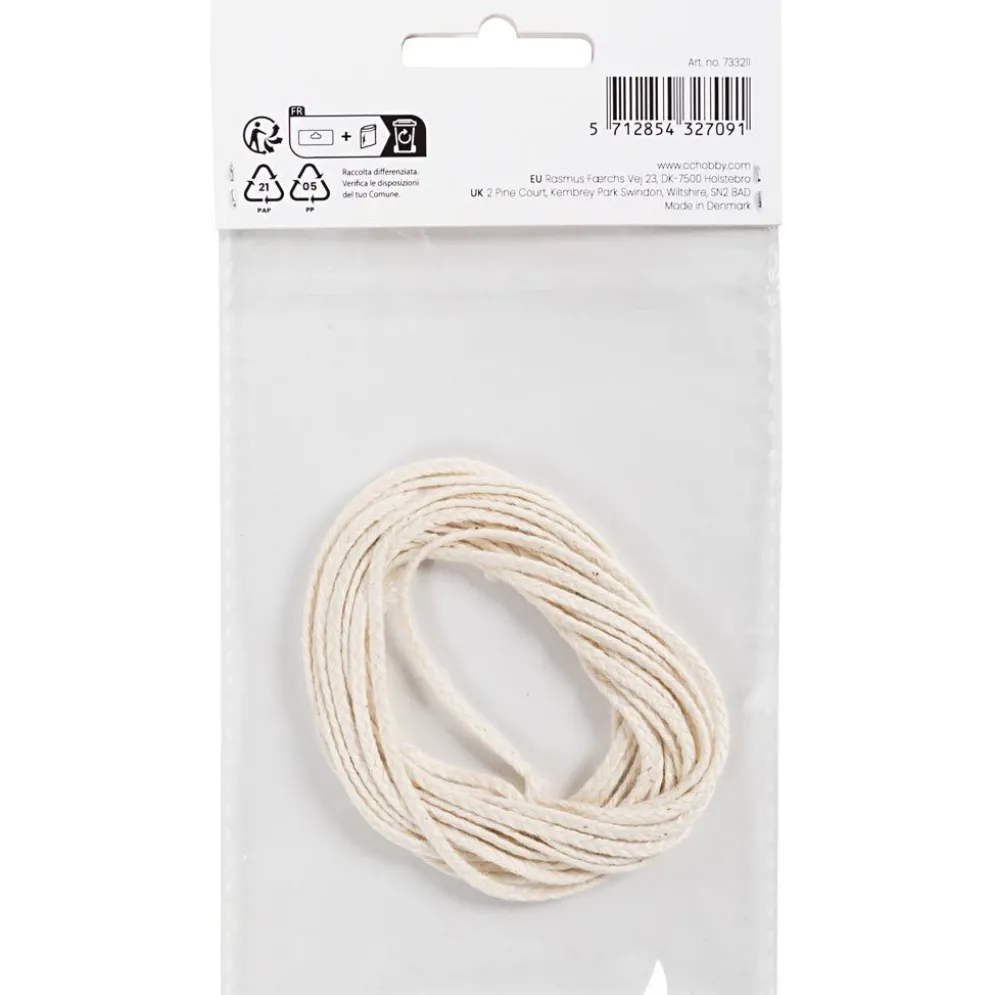Veke, Lämpligt för ljus stöpta i dopp (dia. 30 mm) och ljus stöpta i form (80–100 mm) , B: 2 mm, 100 g, 3 m/ 1 förp.