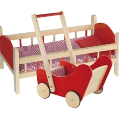 VIGA docksäng och dockvagn, röd, 2 delar/ 1 set