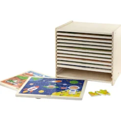 VIGA pusselhylla med 12 pussel, H: 275, L: 315 mm, B: 235 mm, stl. 31x27x23 cm, 12X24 brickor, 12 delar/ 1 set