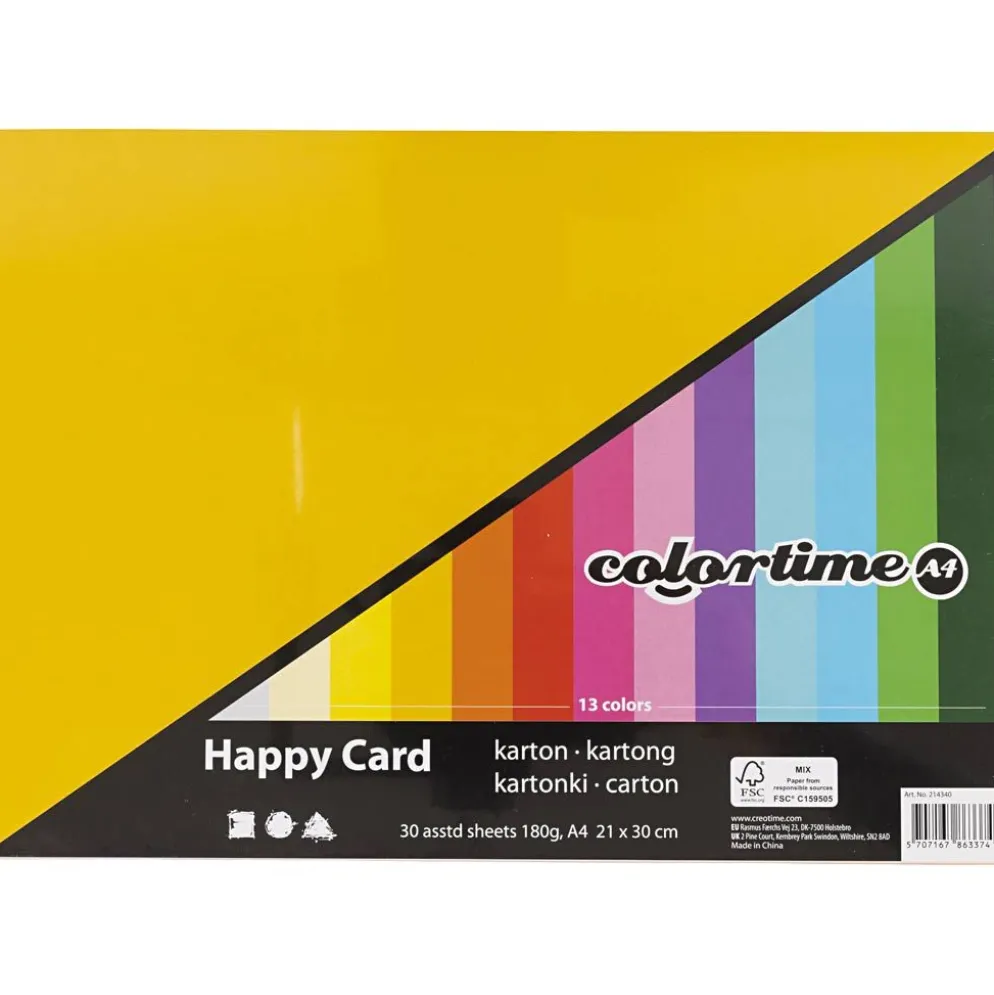 Vårkartong, A4, ark 210x297 mm, 180 g, mixade färger, 30 mix. ark/ 1 förp.