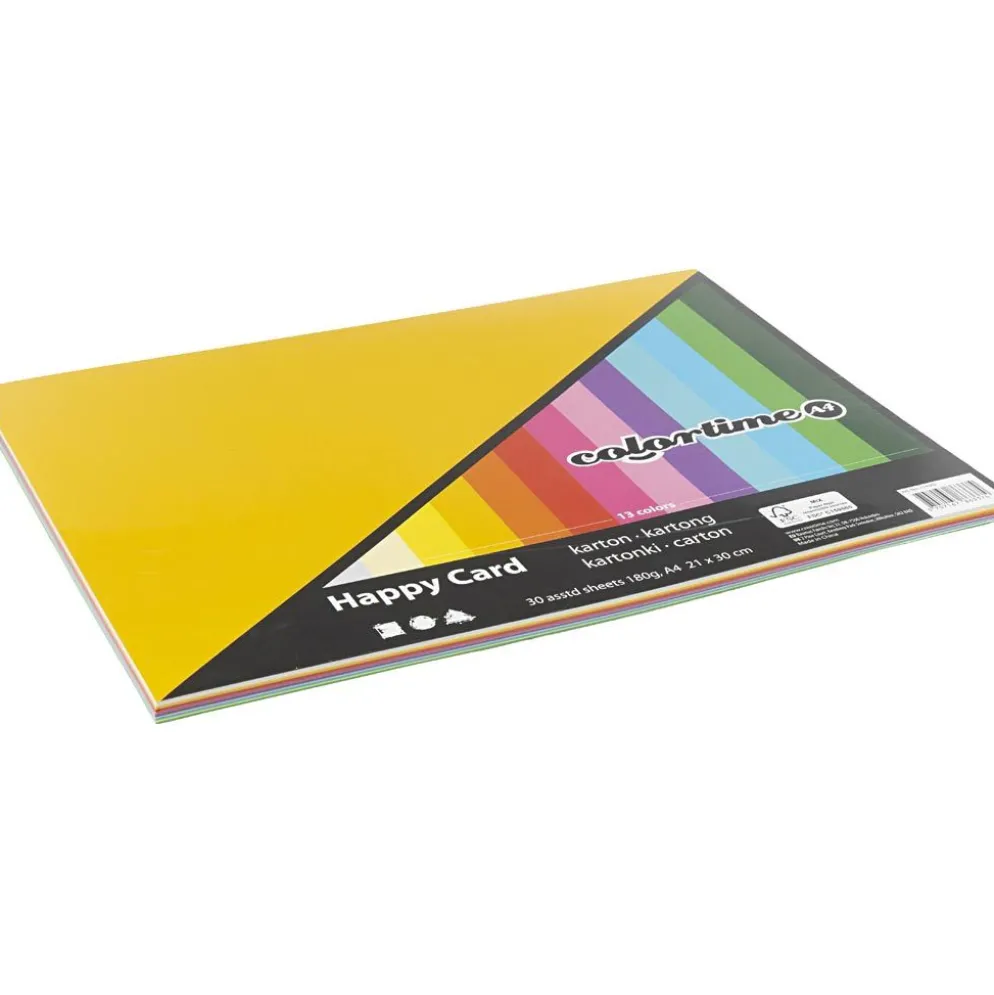 Vårkartong, A4, ark 210x297 mm, 180 g, mixade färger, 30 mix. ark/ 1 förp.