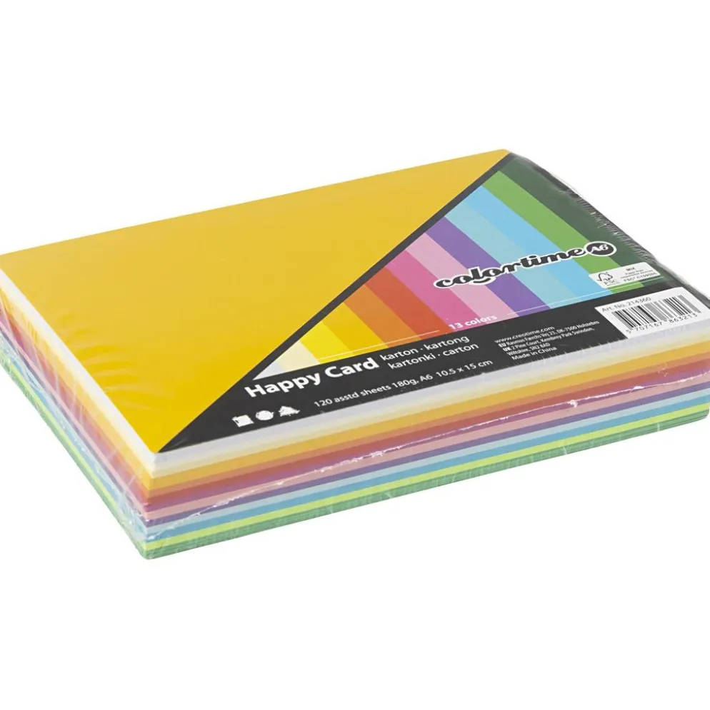 Vårkartong, A6, ark 105x148 mm, 180 g, mixade färger, 120 mix. ark/ 1 förp.