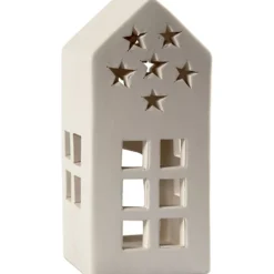 Värmeljusstake, Hus, H: 16 cm, stl. 7x7 cm, vit, 8 st./ 1 förp.