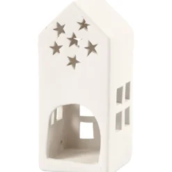 Värmeljusstake, Hus, H: 16 cm, stl. 7x7 cm, vit, 8 st./ 1 förp.