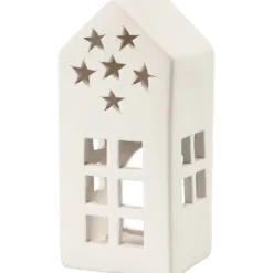 Värmeljusstake, Hus, H: 16 cm, stl. 7x7 cm, vit, 8 st./ 1 förp.
